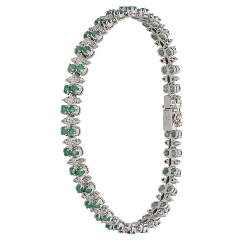 Bangle Bracelets with Adjustable Screw - Closures for a Secure Fit18ct White Gold 0.90ct Diamond & Emerald Line/Tennis Bracelet