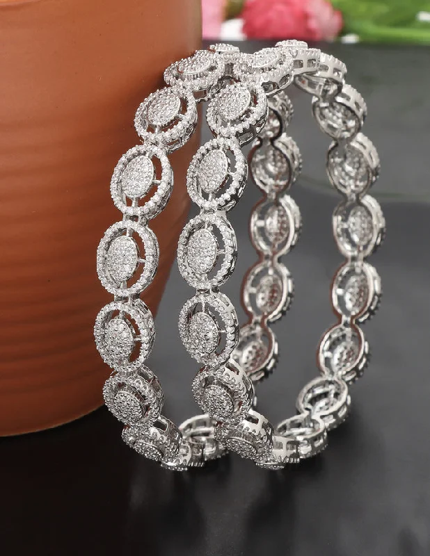 Plus Size Women's Wide Bangle Bracelets in Matte Finish for a Statement PieceZircon Rhodium Polish Bangles ZBGL10953