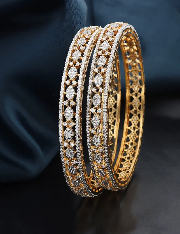 Solid Gold Bangles with Intricate Floral Engravings for a Luxurious LookDesigner Zircon GJ Plated Bangles ZBGL11064