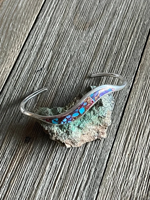 Silk - Wrapped Women's Cuff Bracelets in Soft Pastels for a Delicate and Elegant AppearanceNavajo Pink Mohave Turquoise & Sterling Silver Cuff Bracelet