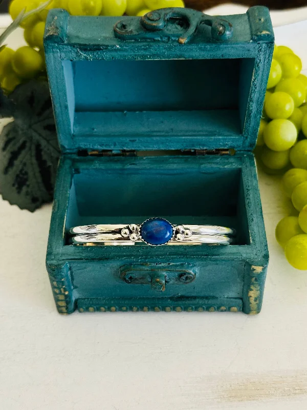 Women's Sterling Silver Cuff Bracelets with Engraved Floral Patterns for a Romantic LookTTD “Heather” Lapis & Sterling Silver Cuff Bracelet