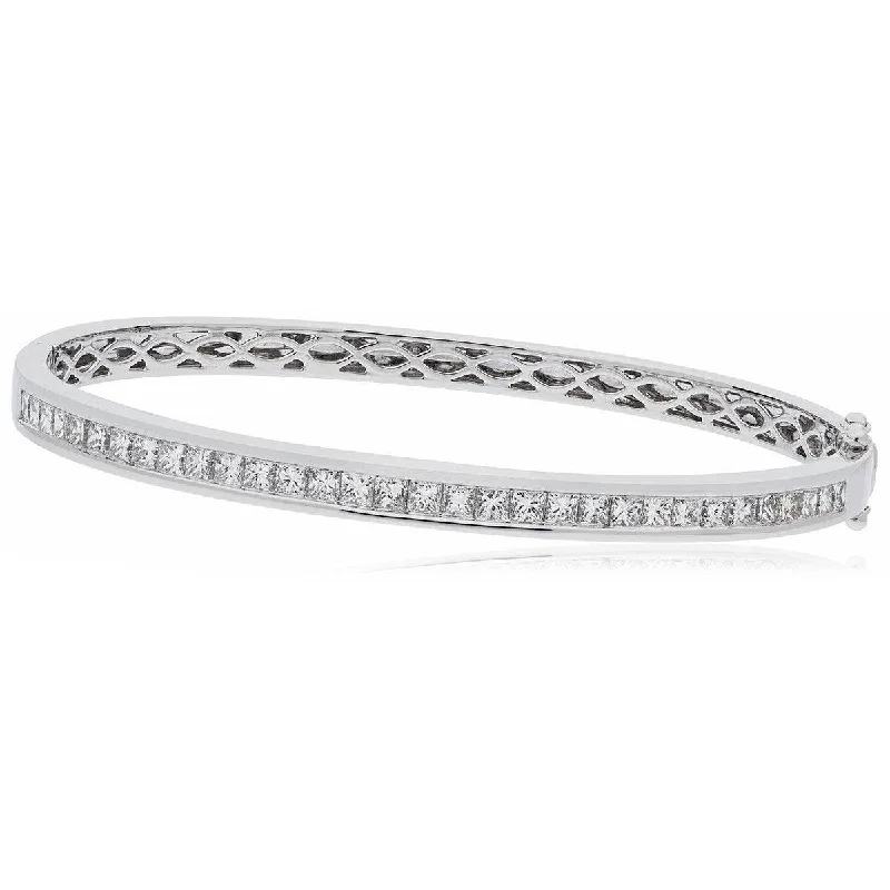 Plus Size Women's Wide Bangle Bracelets in Matte Finish for a Statement PiecePRINCESS CUT DIAMOND CHANNEL HALF SETTING IN 18K WHITE GOLD