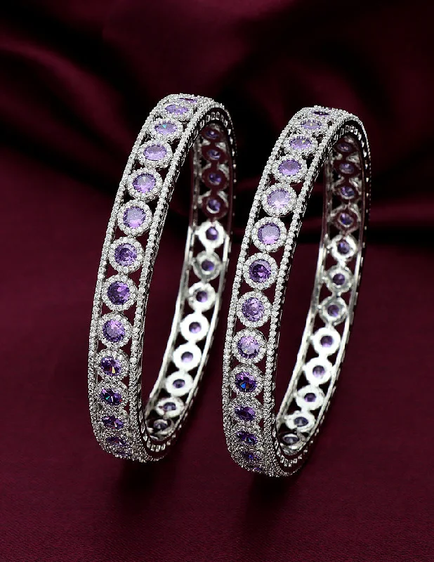 Bangle Sets with Mix - and - Match Patterns for a Versatile AccessoryDesigner Zircon Rhodhium Plated Bangles ZBGL10952