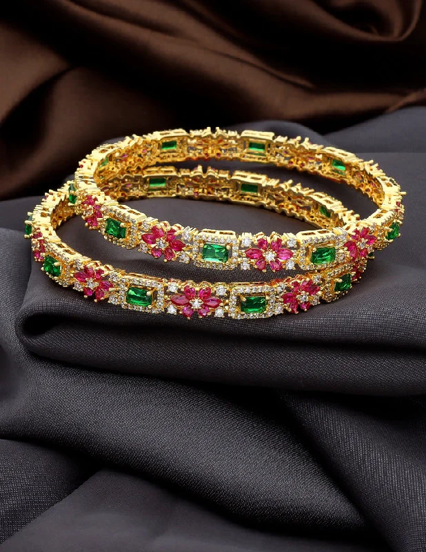 Clear Crystal - Embellished Bangles for a Sparkling and Elegant AppearanceZircon Gold Polish Bangles ZBGL10959