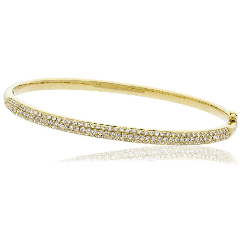 Pearl - Adorned Bangle Bracelets with Delicate Silver ChainsDIAMOND PAVE SETTING BANGLE IN 18K YELLOW GOLD