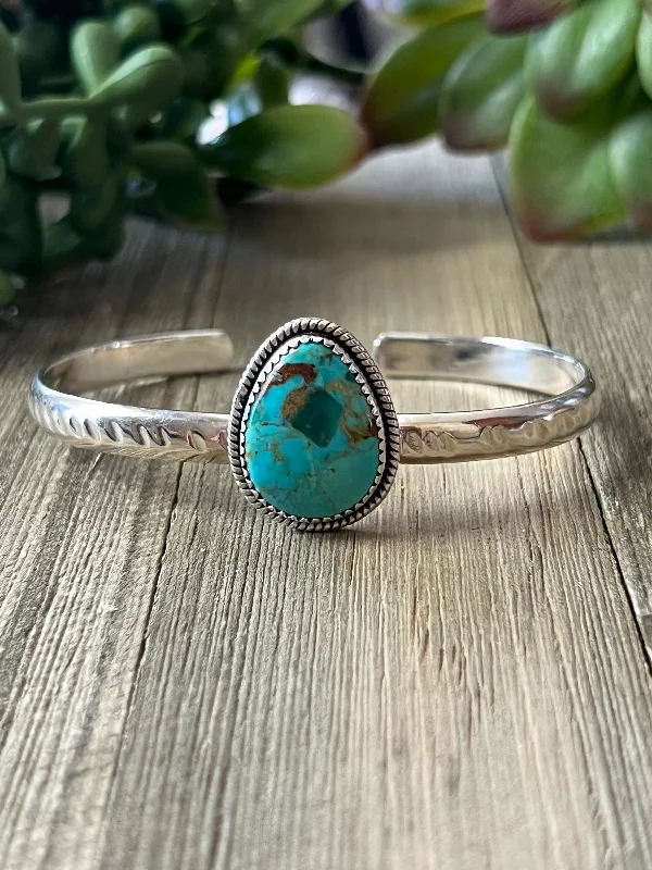 Women's Cuff Bracelets with Personalized Initials or Names for a Customized GiftSouthwest Made Kingman Turquoise & Sterling Silver Cuff Bracelet