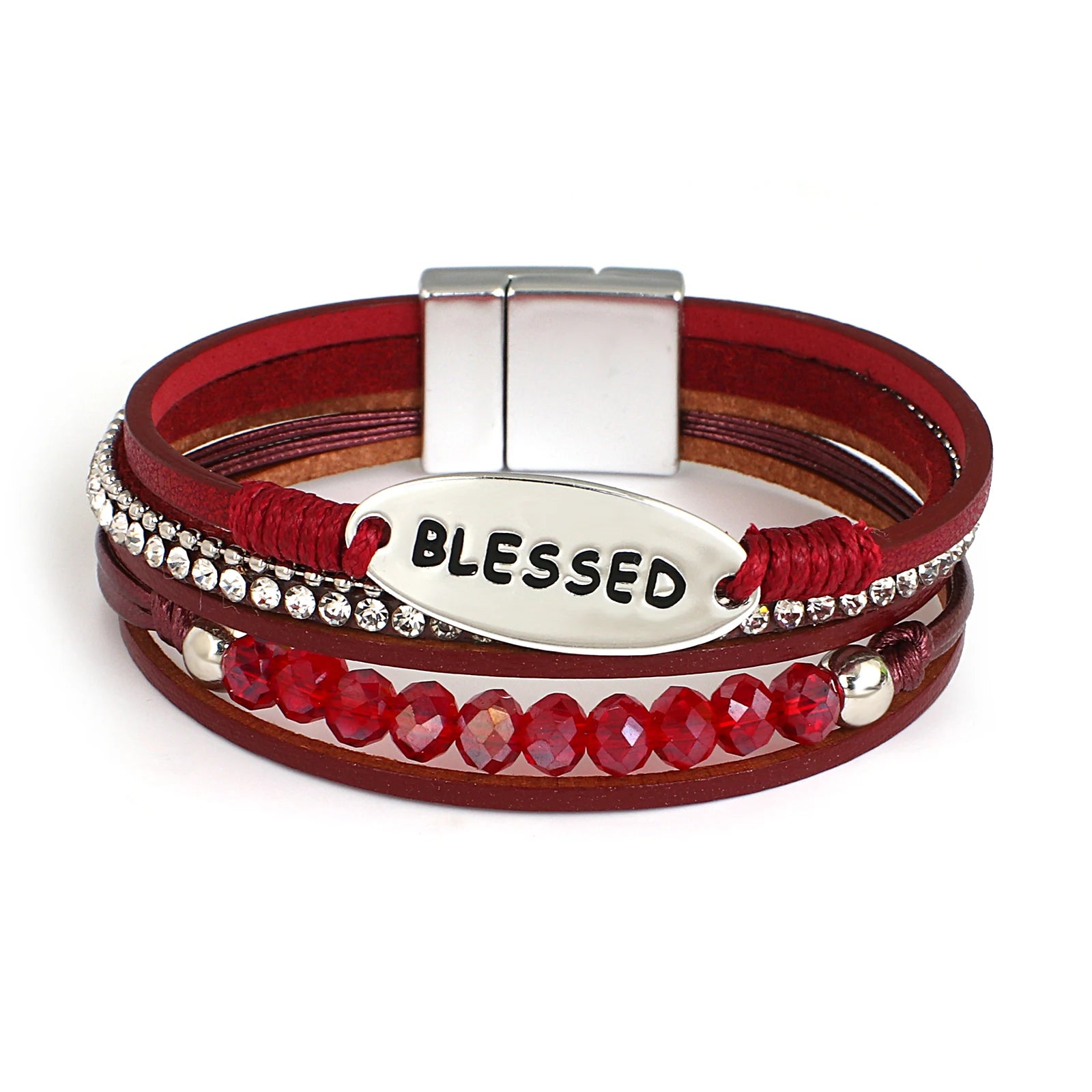 Vintage - Inspired Women's Cuff Bracelets with Filigree Work for a Retro Appeal'Blessed' Charm Cuff Bracelet - red