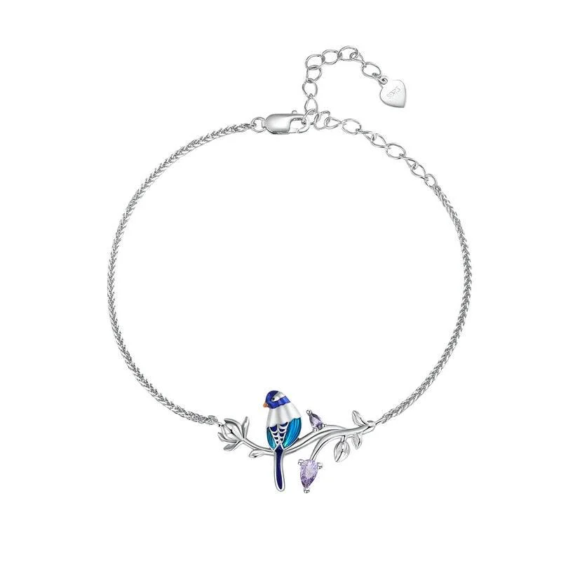 Vintage - Inspired Women's Cuff Bracelets with Filigree Work for a Retro Appeal'Blue Bird' Charm Bracelet CZ and Sterling Silver