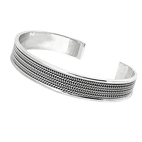 Adjustable Bangle Bracelets with Magnetic Closures for Easy Wear and RemovalWomens Mens Braided Sterling Silver Bangle, 10mm