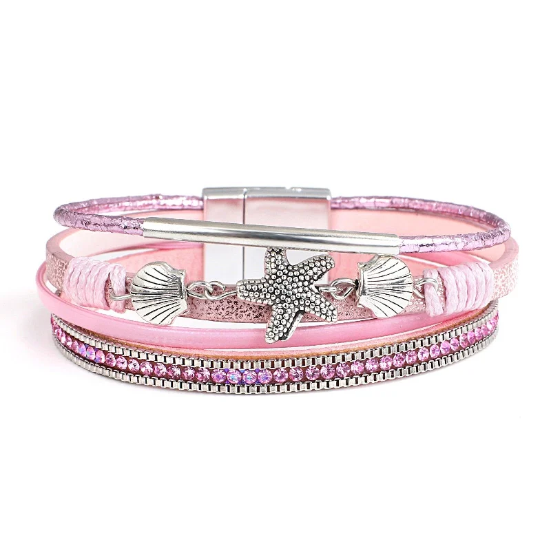 Women's Cuff Bracelets with Personalized Initials or Names for a Customized Gift'Sea Life' Charm Cuff Bracelet - pink