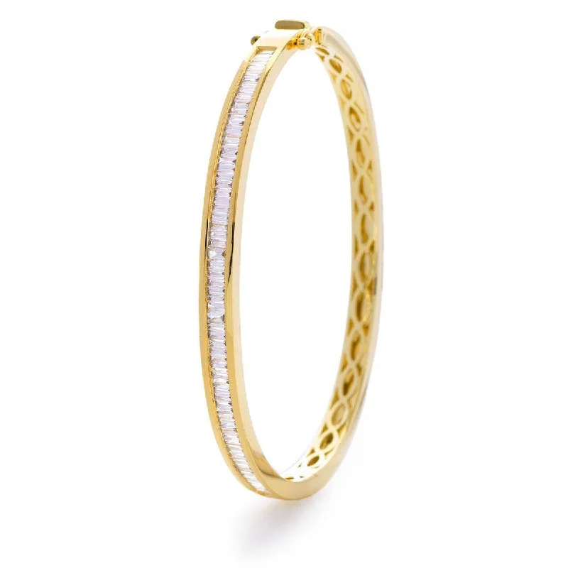 Adjustable Bangle Bracelets with Magnetic Closures for Easy Wear and RemovalBAGUETTE CUT DIAMOND CHANNEL HALF SET BANGLE IN 18K YELLOW GOLD