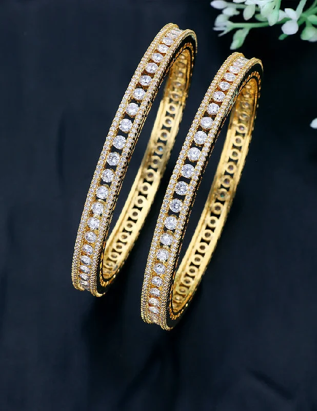 Boho - Style Bangle Bracelets with Feather and Bead EmbellishmentsDesigner Zircon Gold Plated Bangles ZBGL11009