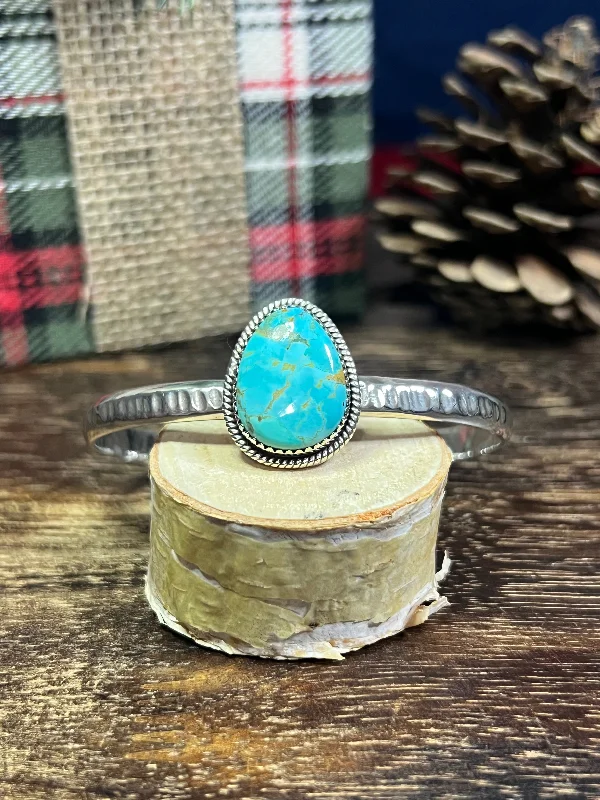 Gold - Plated Women's Cuff Bracelets with Precious Gemstone Inlays for Luxury and Elegance#19 Southwest Made Kingman Turquoise & Sterling Silver Cuff Bracelet