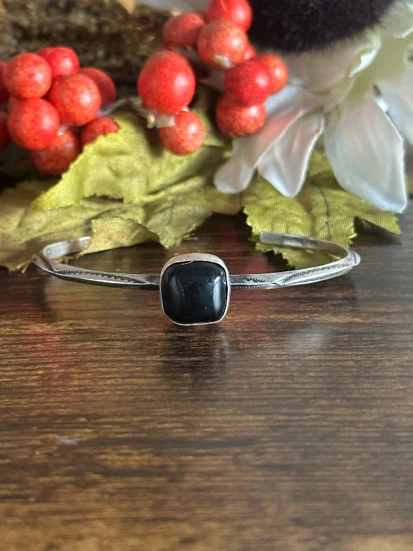 Women's Cuff Bracelets with Personalized Initials or Names for a Customized GiftNavajo Made Onyx & Sterling Silver Cuff Bracelet