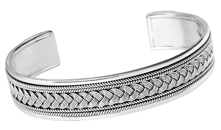 Bangle Sets with Mix - and - Match Patterns for a Versatile AccessoryMen's Silver Bangle Bracelet | Classic Braided 925 Sterling Silver Bangle Cuff For Gent