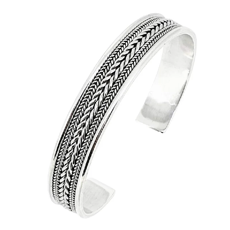 Vintage - Inspired Bangle Bracelets with Filigree and Rhinestone AccentsMen’s Braided Sterling Silver Cuff Bangle Bracelet - Adjusable Size