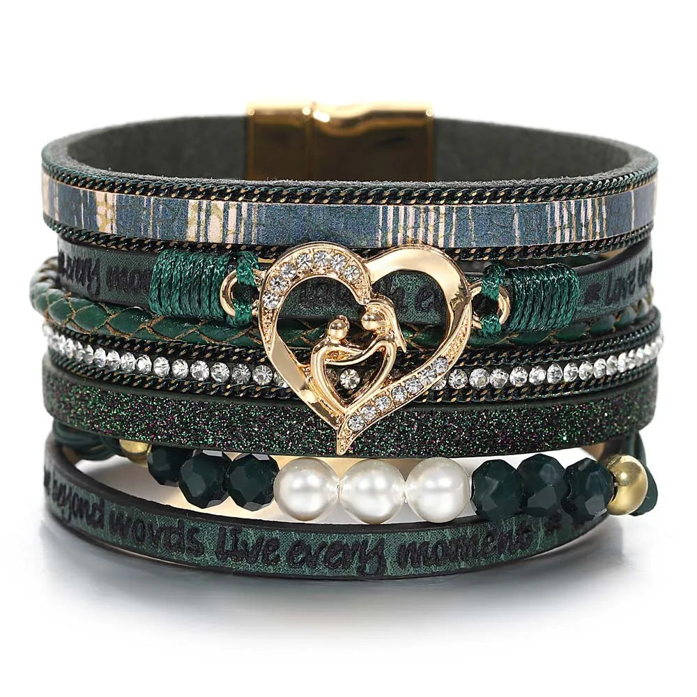 Vintage - Inspired Women's Cuff Bracelets with Filigree Work for a Retro Appeal'Inspired Heart' Rhinestones and Beads Bracelet - green