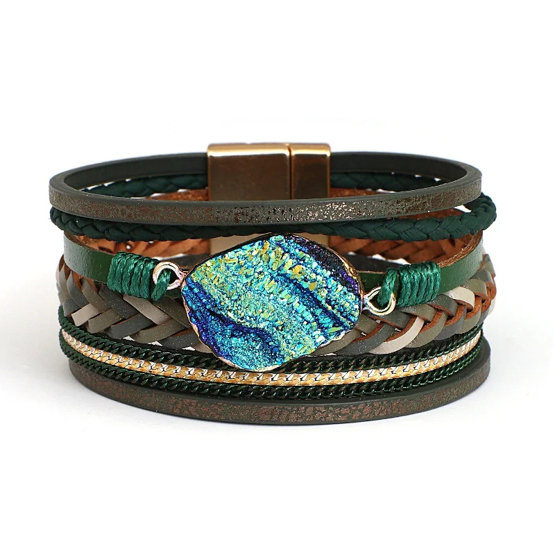 Large - Sized Women's Leather Cuff Bracelets with Studded Details for a Punk - Rock Vibe'Birralee' Charm Cuff Bracelet - green