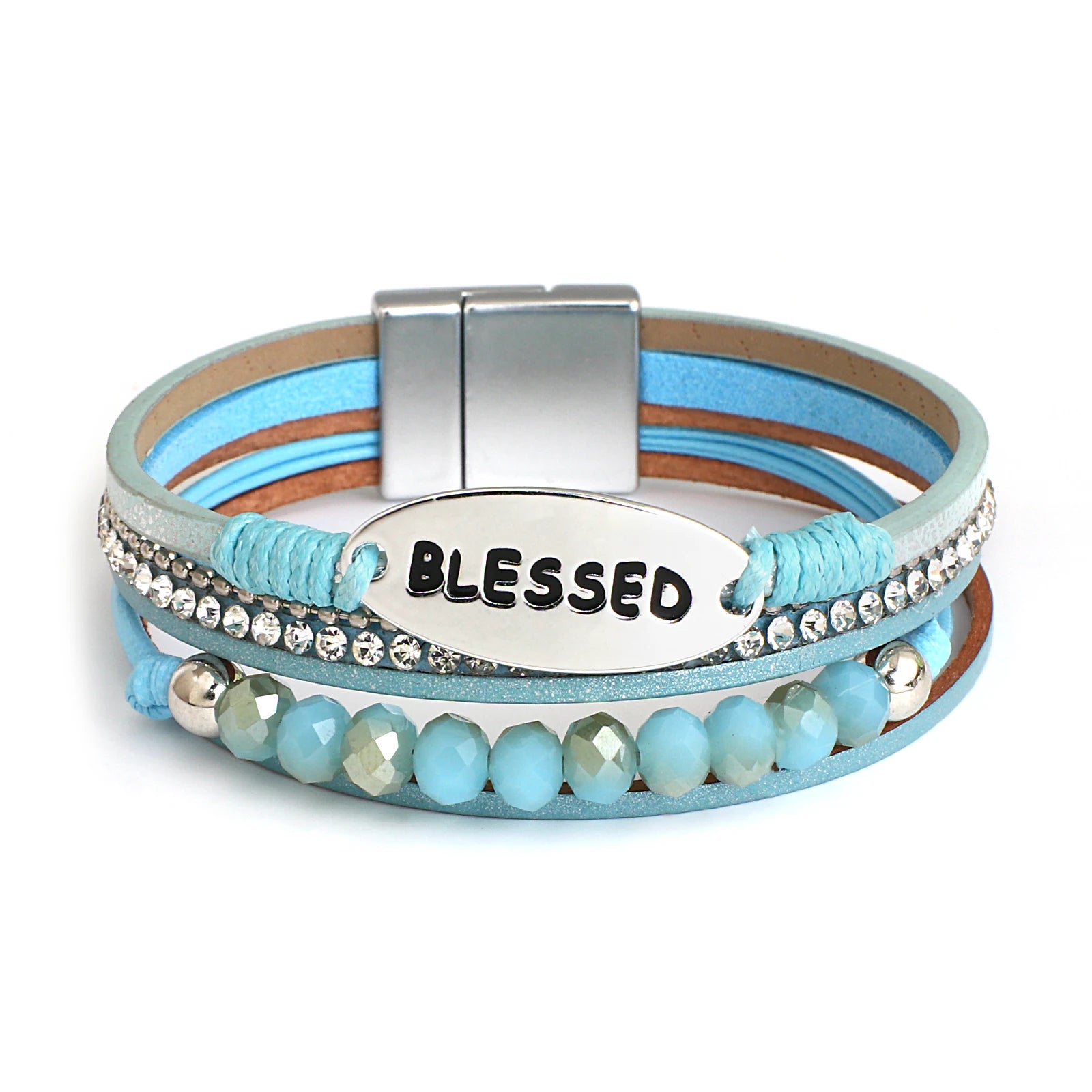 Gold - Plated Women's Cuff Bracelets with Precious Gemstone Inlays for Luxury and Elegance'Blessed' Charm Cuff Bracelet - blue