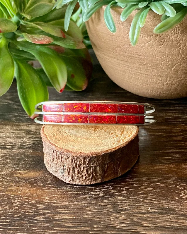 Women's Beaded Cuff Bracelets in Bohemian Style with Multiple Colors for a Summer LookNavajo Made Red Opal & Sterling Silver Inlay Cuff Bracelet