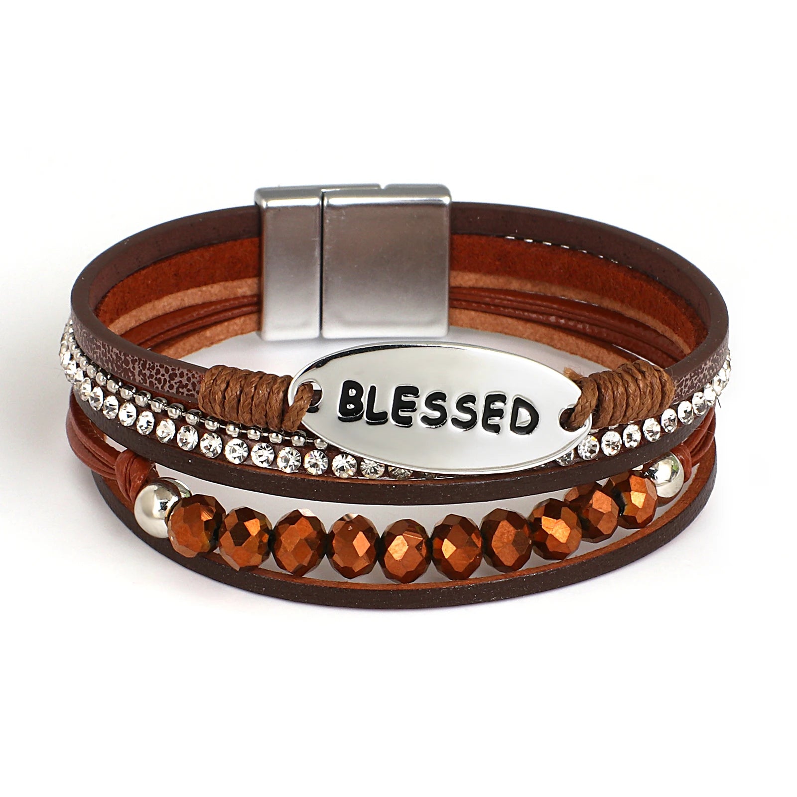 Gold - Plated Women's Cuff Bracelets with Precious Gemstone Inlays for Luxury and Elegance'Blessed' Charm Cuff Bracelet - brown