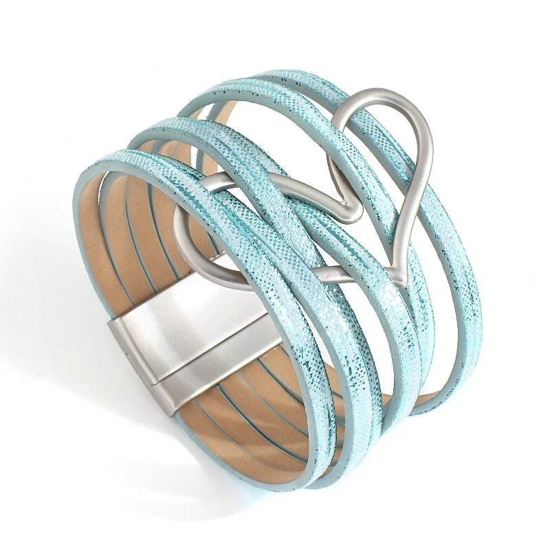 Stackable Women's Cuff Bracelets in Different Sizes and Materials for Layered Styling'Big Heart' Charm Cuff Bracelet - blue