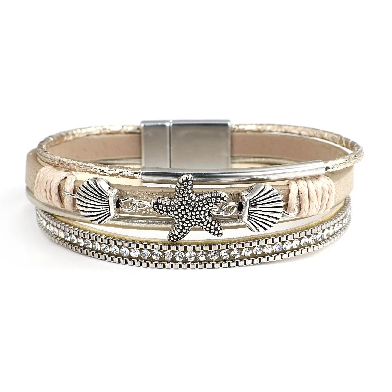 Magnetic Closure Women's Cuff Bracelets with Crystal Embellishments for Easy Wear'Sea Life' Charm Cuff Bracelet - khaki