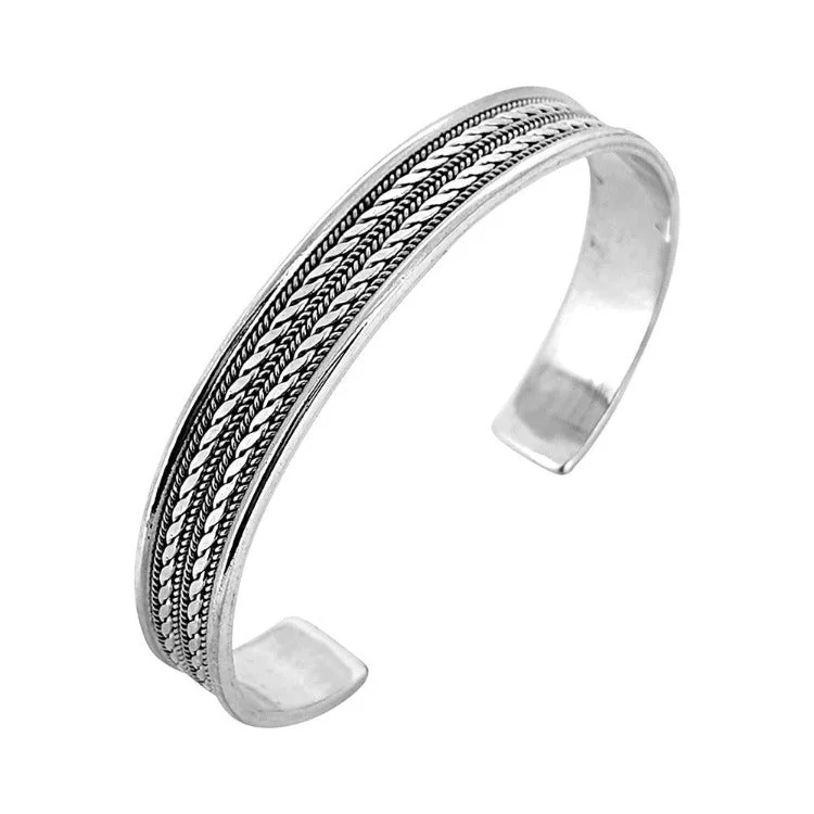 Boho - Style Bangle Bracelets with Feather and Bead EmbellishmentsMen's Silver Bangle Bracelet 11mm Braided Sterling Silver Cuff Wristband