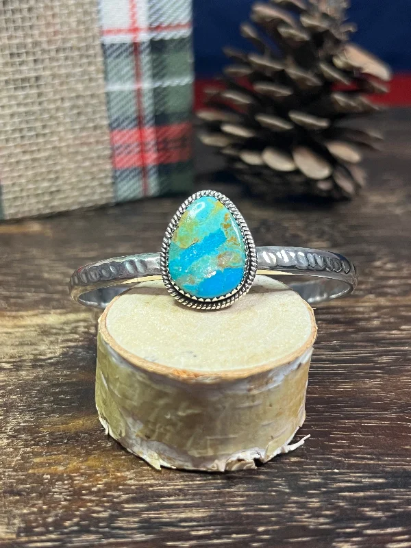 Women's Sterling Silver Cuff Bracelets with Engraved Floral Patterns for a Romantic Look#16 Southwest Made Kingman Turquoise & Sterling Silver Cuff Bracelet