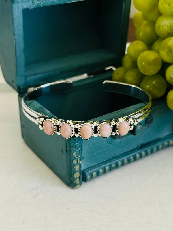 Large - Sized Women's Leather Cuff Bracelets with Studded Details for a Punk - Rock VibeTTD “Jaycee” Peruvian Pink Opal & Sterling Silver Cuff Bracelet