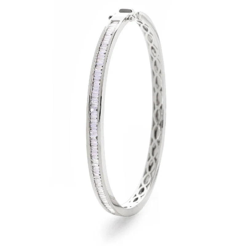 Enamel - Coated Bangles in Vibrant Rainbow Colors for a Playful StyleBAGUETTE CUT DIAMOND CHANNEL HALF SETTING BANGLE IN 18K WHITE GOLD