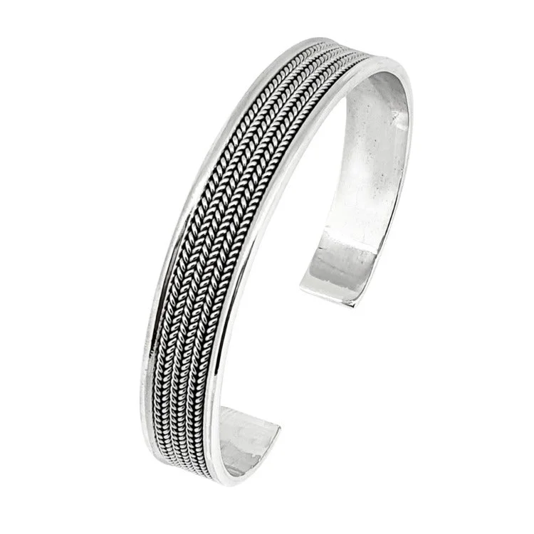 Geometric - Shaped Bangles in Matte Black for a Minimalist AestheticIconic Men's Silver Bangle | 925 Sterling Silver Bangle Braided Bracelet for Men