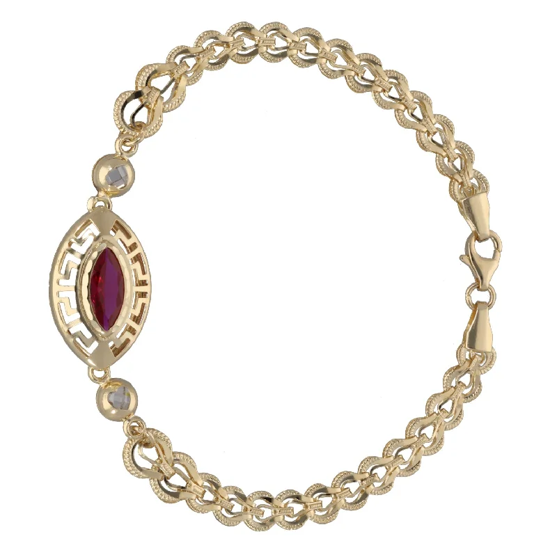 Vintage - Inspired Bangle Bracelets with Filigree and Rhinestone AccentsNew 14ct Gold Red Stone Greek Key Bracelet