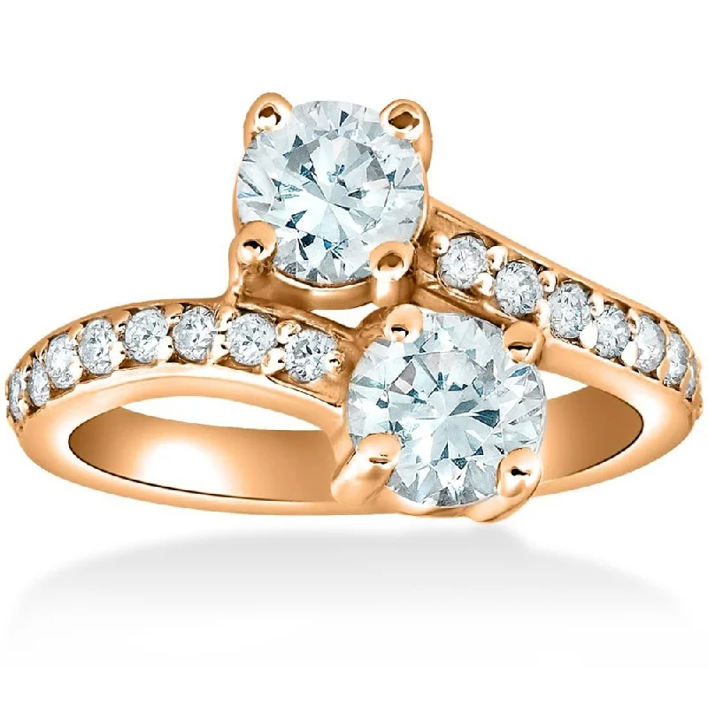 Rose Gold - Plated Engagement and Wedding Band Sets with a Halo of Cubic Zirconia for a Glamorous and Affordable Look1 1/2 cttw Forever Us 2-Stone Diamond Engagement Forever Us Ring Rose Gold