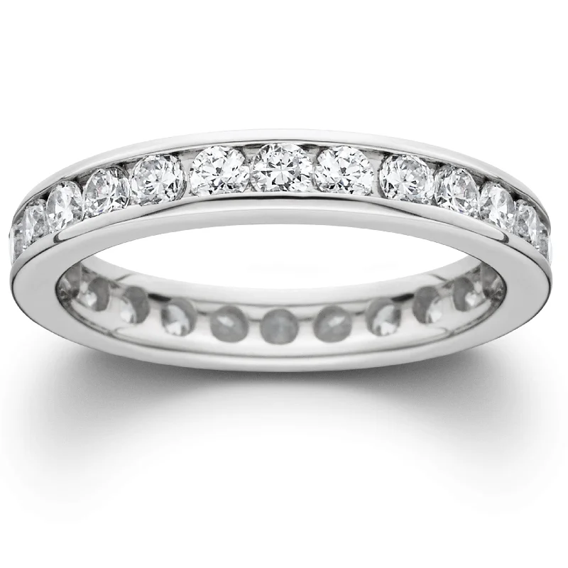 Art Deco - Inspired Wedding Bands with Geometric Patterns in Platinum for a Retro and Glamorous Style1 1/2ct Channel Set Diamond Eternity Ring White Gold Lab Grown Wedding Band