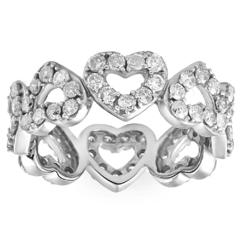 Laser - Etched Floral Design Wedding Bands in Palladium for a Delicate and Intricate Look1 1/2Ct Diamond Heart Shaped Eternity Ring in White, Yellow, or Rose Gold