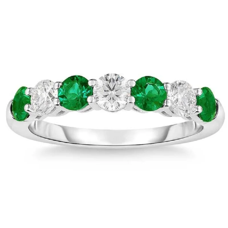 Adjustable - Fit Wedding Bands in Gold - Plated Metal for a Comfortable and Custom - Fitting Option1 1/2Ct TW Round Diamond & Created Emerald Wedding Anniversary Ring in Gold