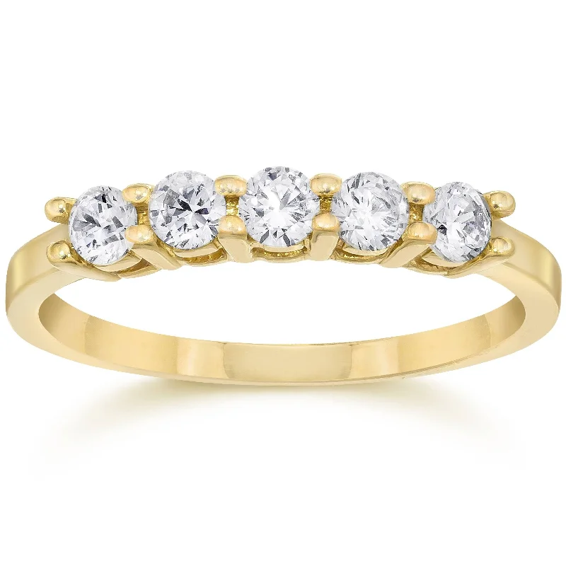 Rose Gold - Plated Engagement and Wedding Band Sets with a Halo of Cubic Zirconia for a Glamorous and Affordable Look1/2ct Five Stone Diamond Ring Yellow Gold