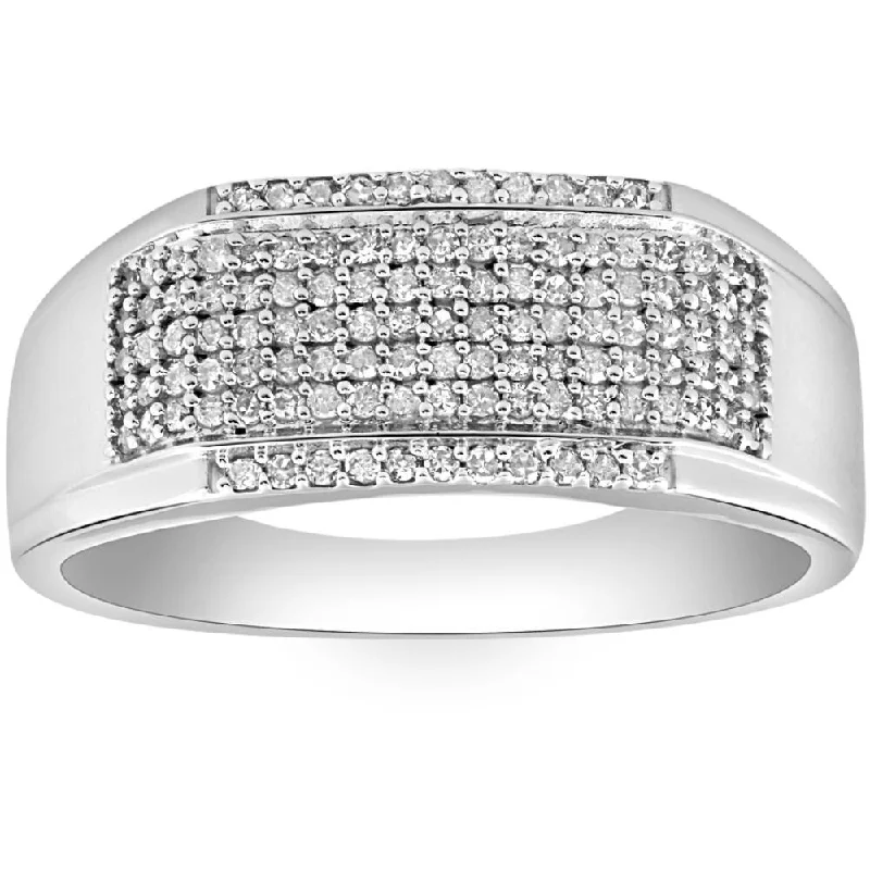 Pearl - and - Diamond - Studded Wedding Bands in White Gold for a Feminine and Elegant Touch1/2Ct Men's Pave Diamond Ring in White Gold