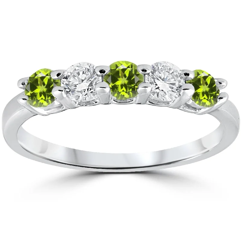 Stackable Wedding Bands in Sterling Silver with Enamel Inlays for a Colorful and Versatile Option1/2CT Peridot & Diamond 5 Stone Ring White Gold