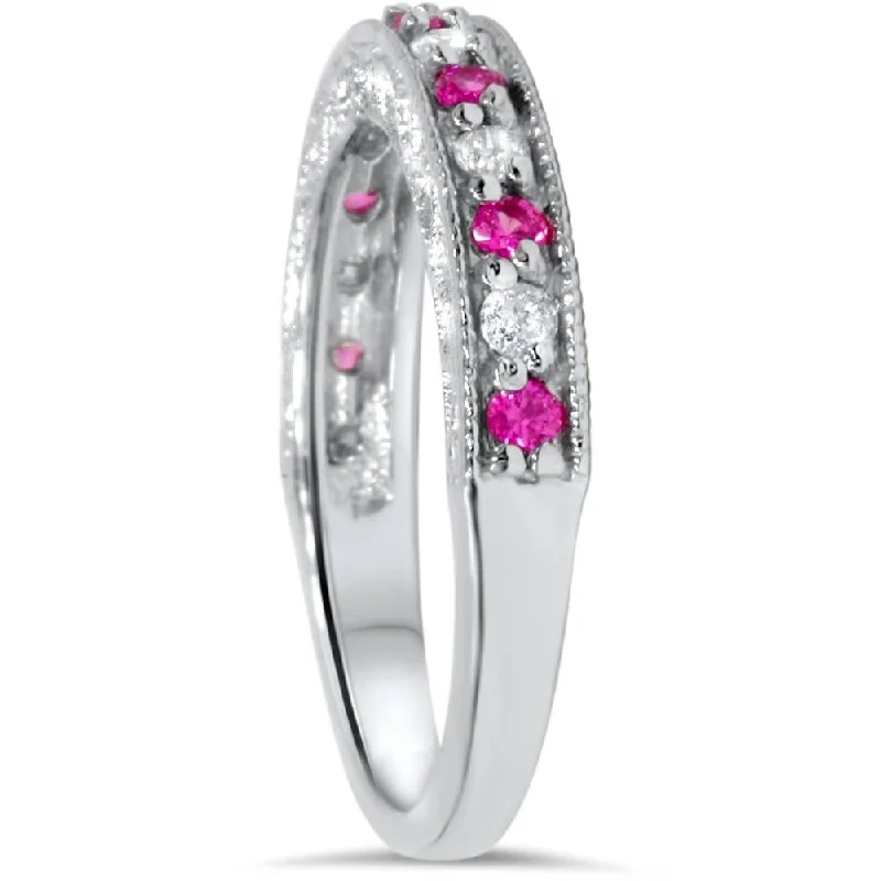 Laser - Etched Floral Design Wedding Bands in Palladium for a Delicate and Intricate Look1/2ct Pink Topaz & Diamond Vintage Wedding Ring White Gold