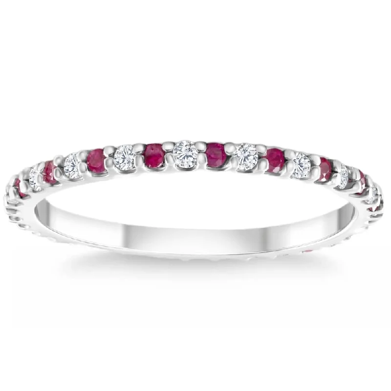 Adjustable - Fit Wedding Bands in Gold - Plated Metal for a Comfortable and Custom - Fitting Option1/2Ct Ruby & Diamond Eternity Wedding Ring White Gold Womens Band