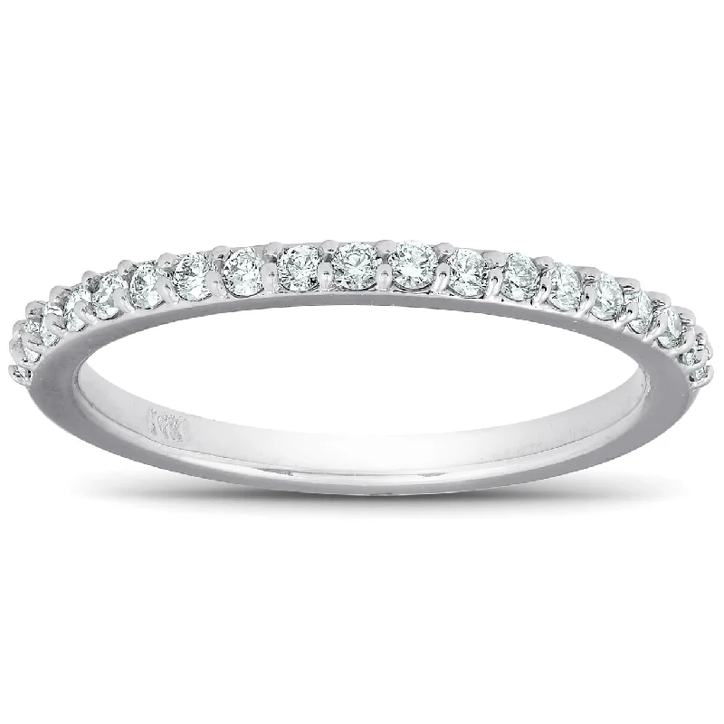 Pearl - and - Diamond - Studded Wedding Bands in White Gold for a Feminine and Elegant Touch1/4Ct Diamond Ring Matching Engagement Band White Gold