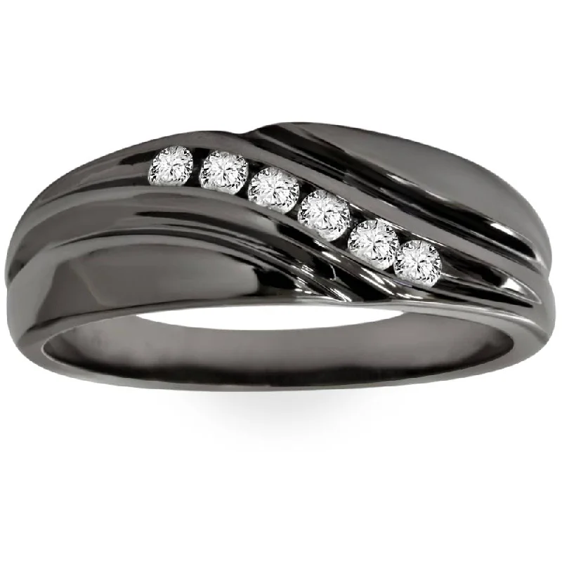 Sapphire - and - Diamond - Accented Wedding Bands in Platinum for a Royal and Sophisticated Look1/4Ct Men's Black Diamond Ring in Black Gold