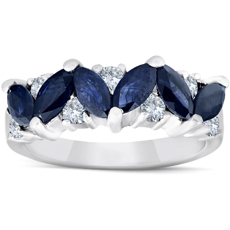 Moissanite - Set Wedding Bands in Yellow Gold for a Sparkling and Ethical Alternative to Diamonds1 5/8ct Blue Sapphire Marquise & Diamond Ring White Gold