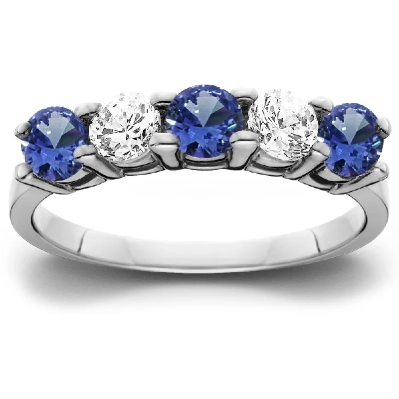 Stackable Wedding Bands in Sterling Silver with Enamel Inlays for a Colorful and Versatile Option1 cttw Blue Sapphire & Diamond 5-Stone Wedding Anniversary Ring White Gold