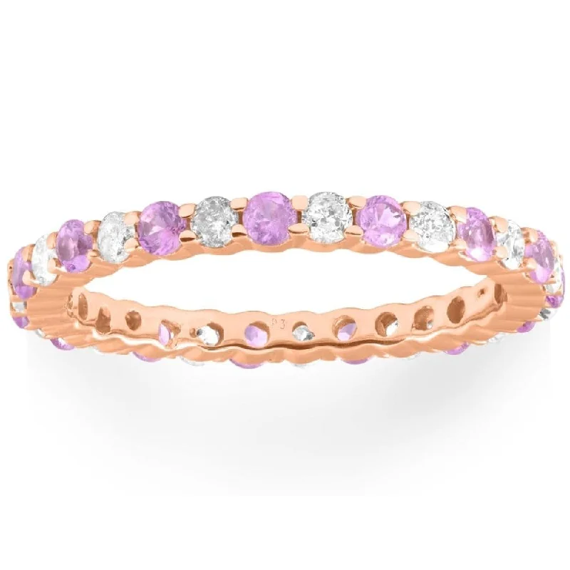 Adjustable - Fit Wedding Bands in Gold - Plated Metal for a Comfortable and Custom - Fitting Option1 cttw Pink Sapphire & Diamond Wedding Eternity Ring Rose Gold