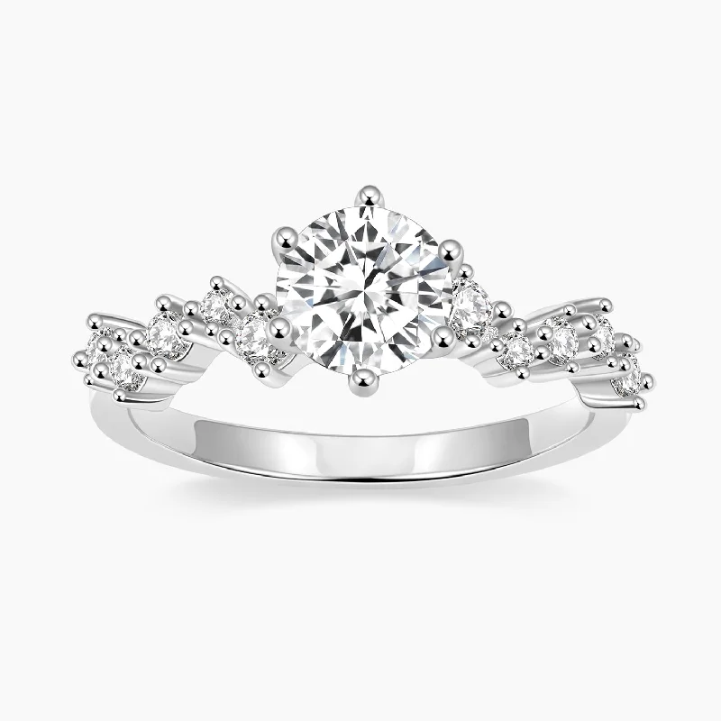 Marquise Cut Engagement Rings with a Channel - Set Diamond Band1CT Round Cut Engagement Moissanite Ring