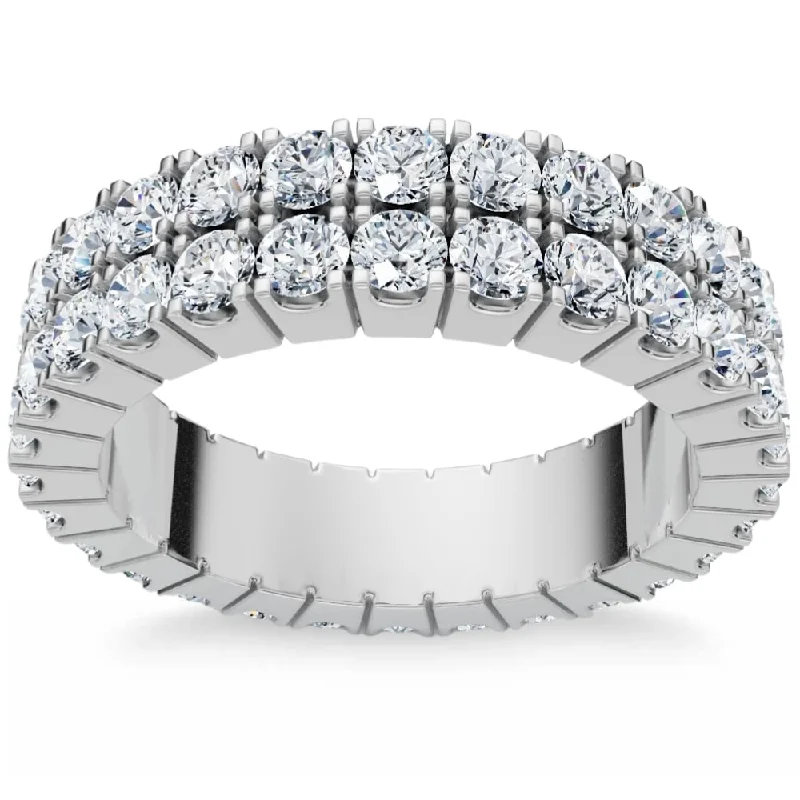 Pearl - and - Diamond - Studded Wedding Bands in White Gold for a Feminine and Elegant Touch2.25Ct Diamond Eternity Wedding Anniversary Ring Double Row Gold Lab Grown