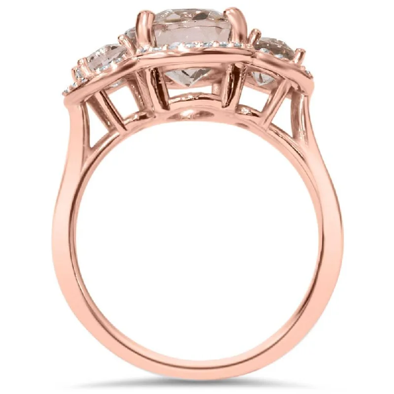 Adjustable - Fit Wedding Bands in Gold - Plated Metal for a Comfortable and Custom - Fitting Option2 3/4ct Morganite 3 Stone Diamond Oval Halo Ring Rose Gold